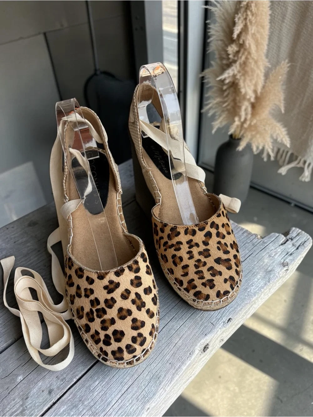 Coconuts by Matisse Leopard Print Espadrille Wedge with Cream Ankle Tie